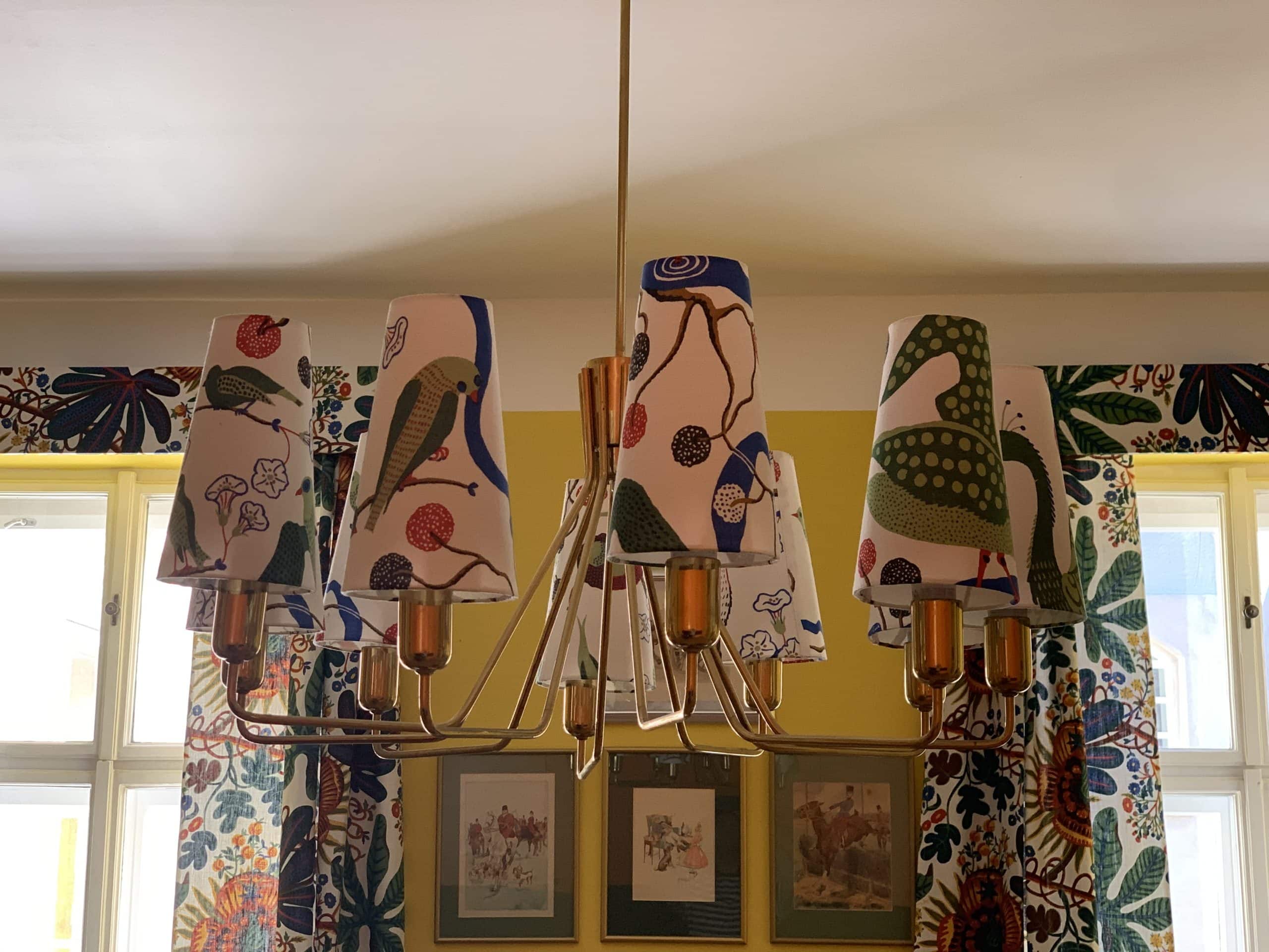 Josef Frank Lampe 10-Armige Messingluster Grüner Vogel 4